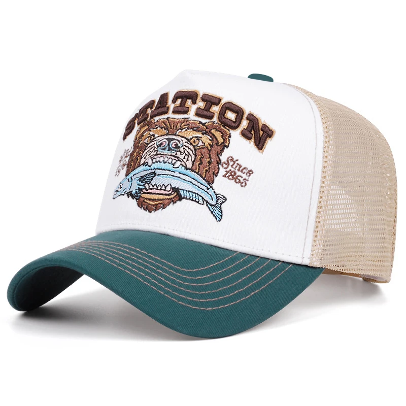 2025 Fashion New Bear Eating Fish Truck Hat Men's Street Skateboarding HipHop Hat Women's Outdoor Sunshade Baseball Hat Mesh Hat