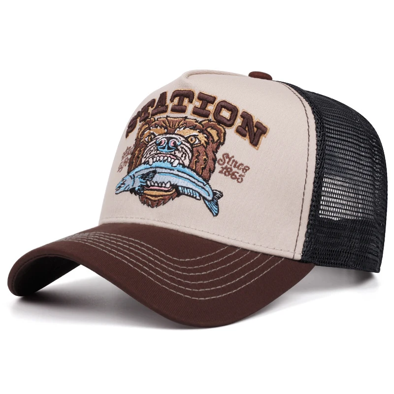 2025 Fashion New Bear Eating Fish Truck Hat Men's Street Skateboarding HipHop Hat Women's Outdoor Sunshade Baseball Hat Mesh Hat