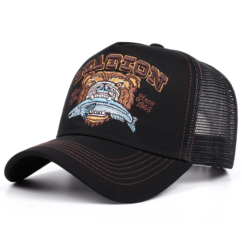 2025 Fashion New Bear Eating Fish Truck Hat Men's Street Skateboarding HipHop Hat Women's Outdoor Sunshade Baseball Hat Mesh Hat