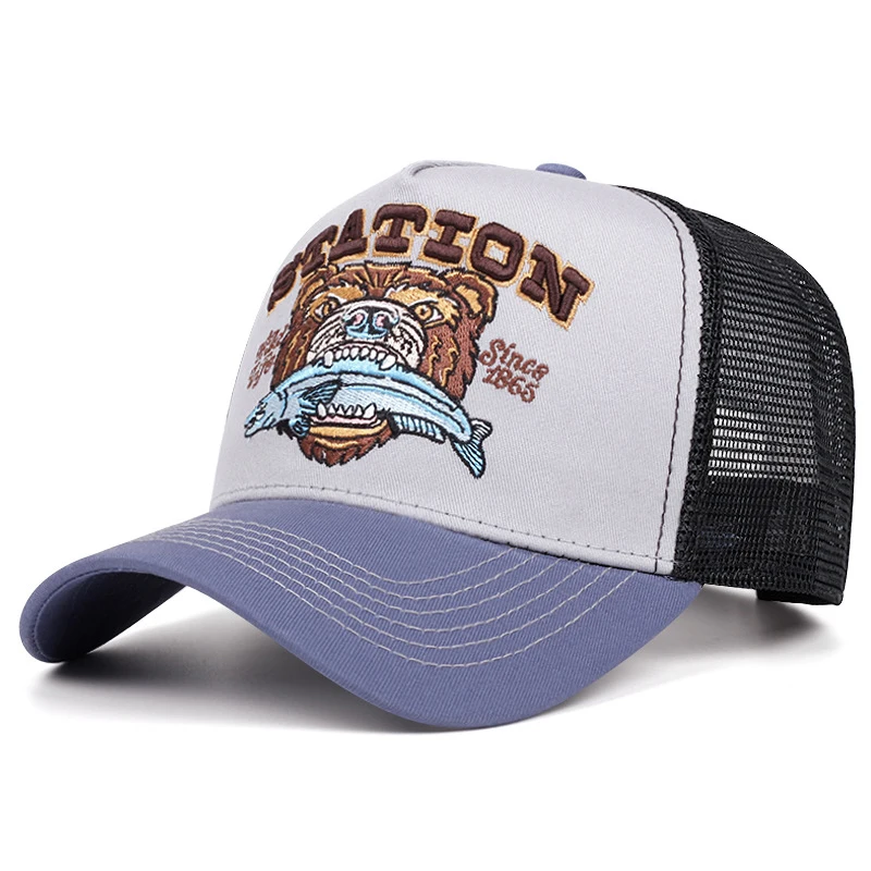 2025 Fashion New Bear Eating Fish Truck Hat Men's Street Skateboarding HipHop Hat Women's Outdoor Sunshade Baseball Hat Mesh Hat