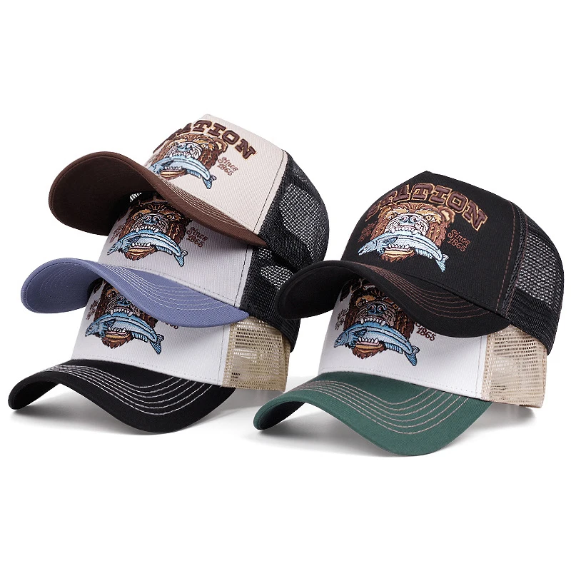 2025 Fashion New Bear Eating Fish Truck Hat Men's Street Skateboarding HipHop Hat Women's Outdoor Sunshade Baseball Hat Mesh Hat
