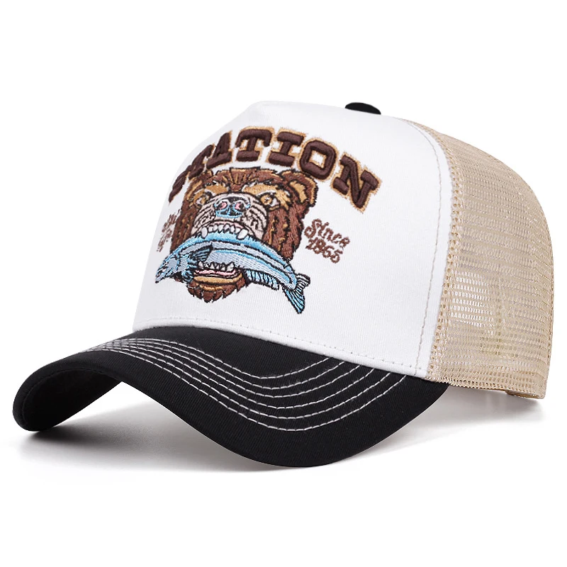 2025 Fashion New Bear Eating Fish Truck Hat Men's Street Skateboarding HipHop Hat Women's Outdoor Sunshade Baseball Hat Mesh Hat
