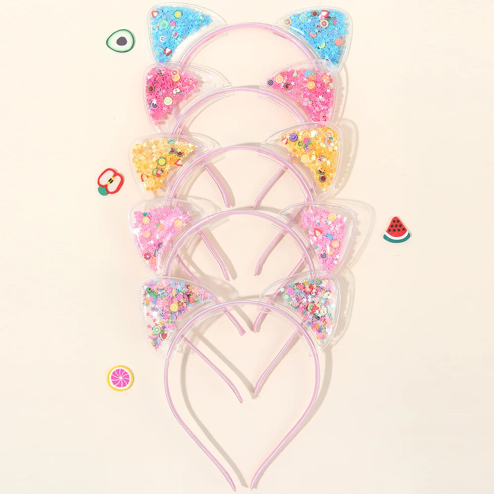 5Pcs Cat Ear Headband Cute Star Shining Sequin Hairbands Sweet PVC Ear Princess Hair Band Gift Kids Fashion Headwear Accessories