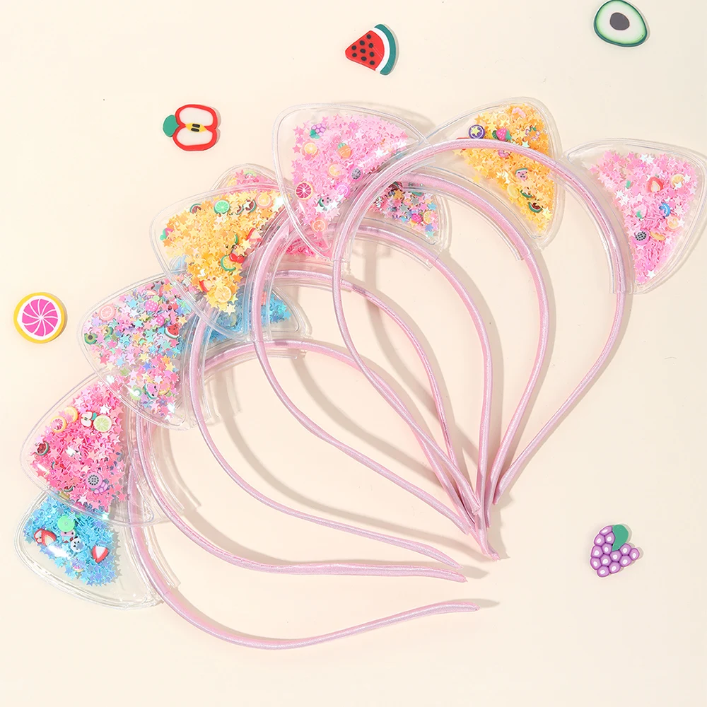5Pcs Cat Ear Headband Cute Star Shining Sequin Hairbands Sweet PVC Ear Princess Hair Band Gift Kids Fashion Headwear Accessories