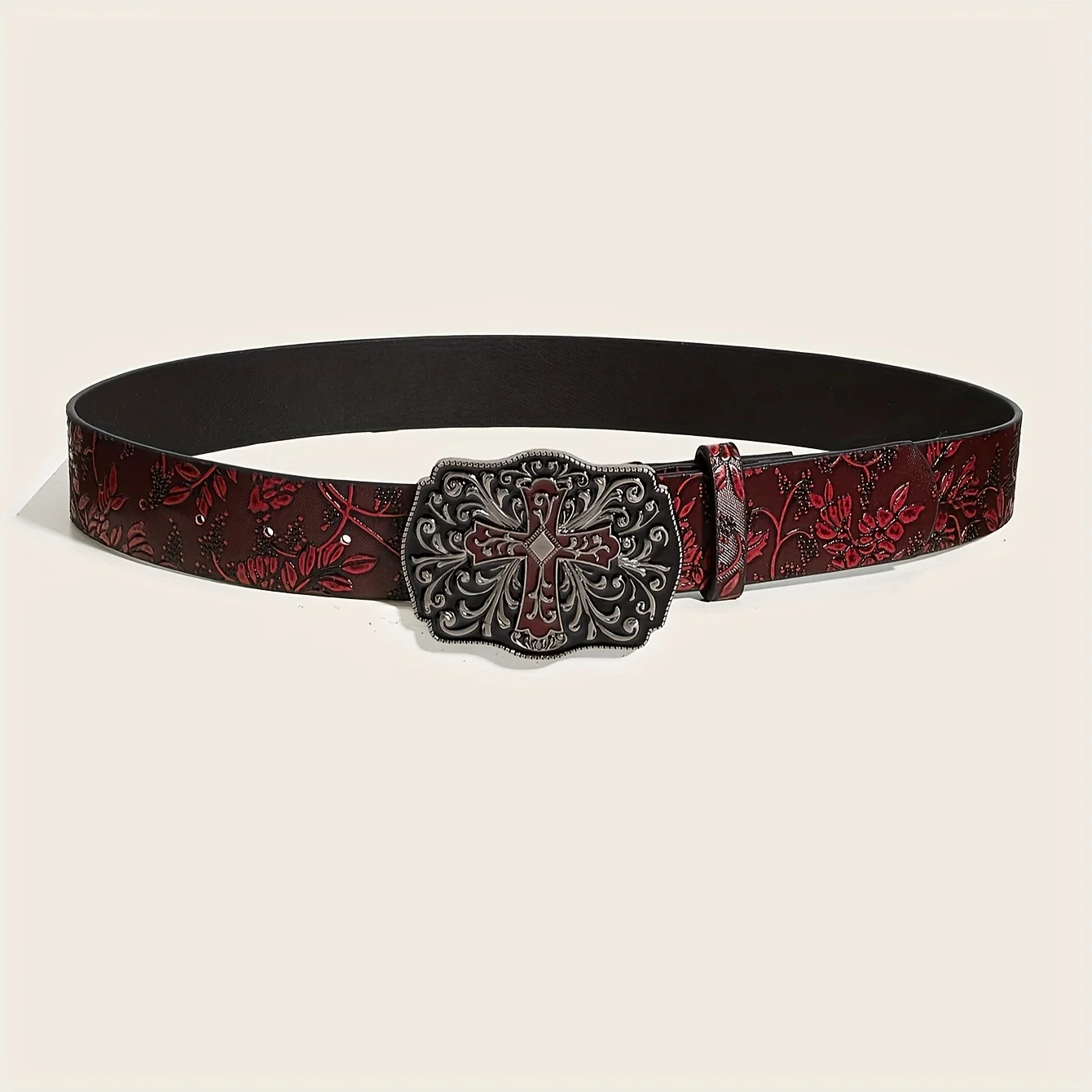1pc Men's Y2k Punk Petal Cross Buckle Casual Black Belt, A Versatile Decorative Belt for Jeans, Suitable for Daily Travel