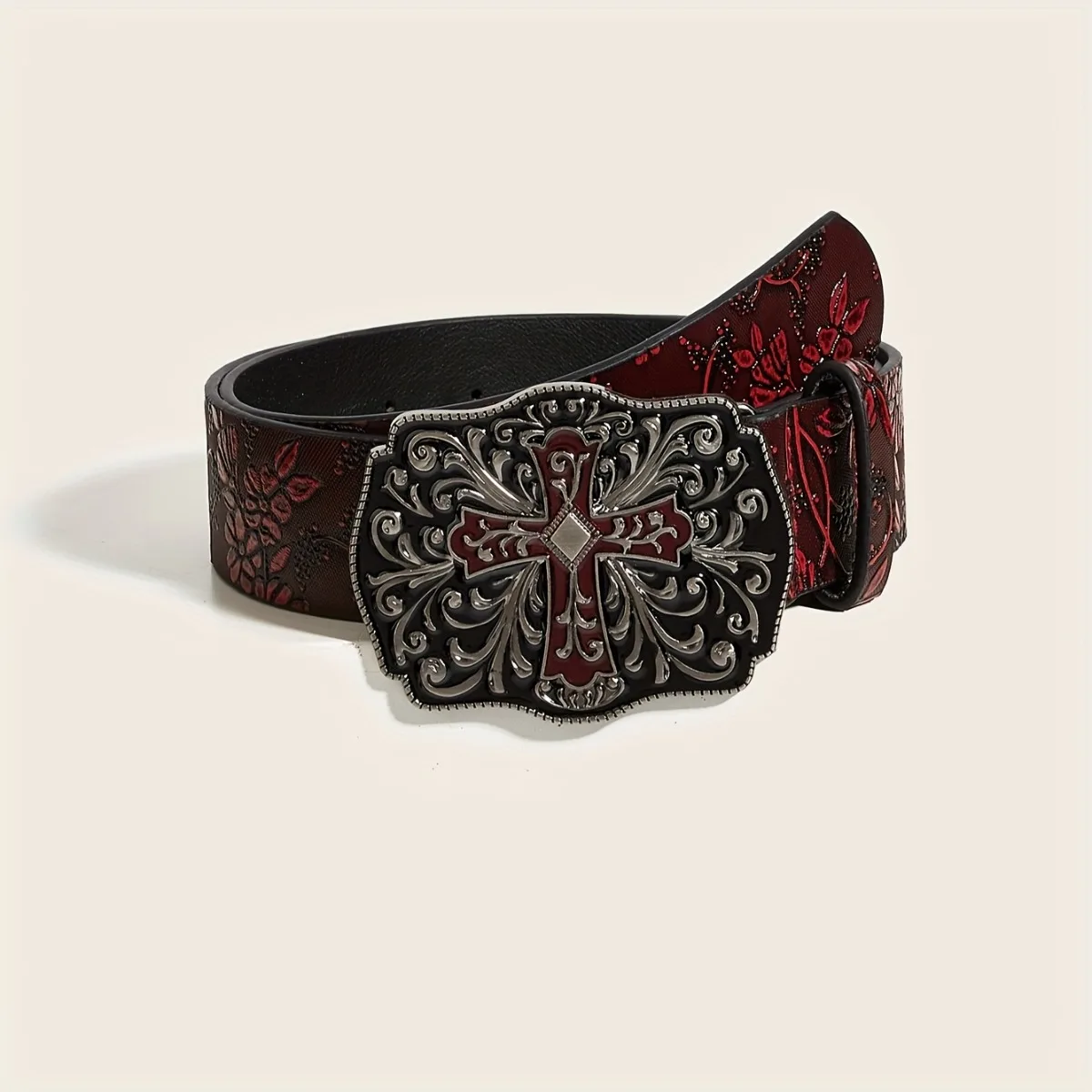 1pc Men's Y2k Punk Petal Cross Buckle Casual Black Belt, A Versatile Decorative Belt for Jeans, Suitable for Daily Travel