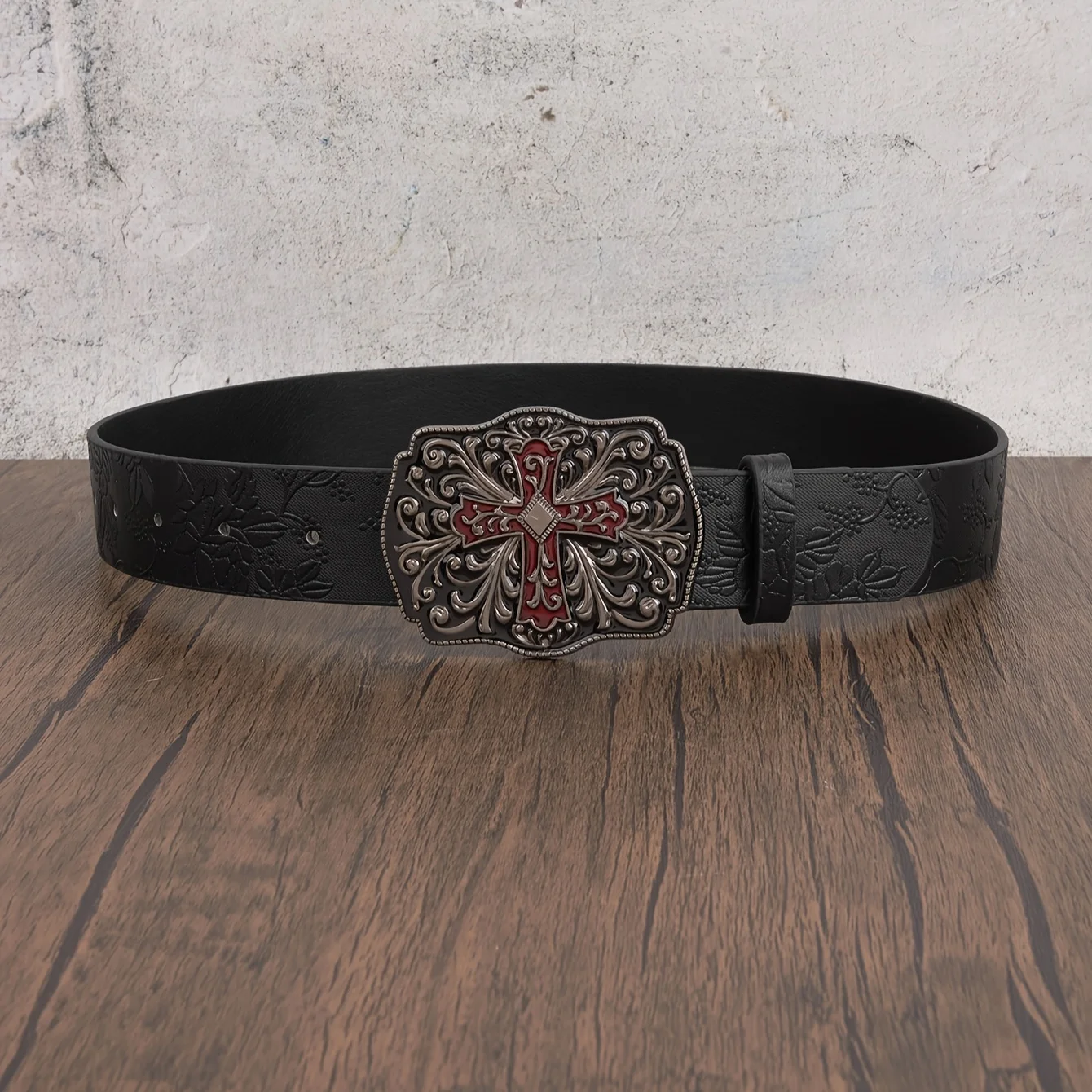 1pc Men's Y2k Punk Petal Cross Buckle Casual Black Belt, A Versatile Decorative Belt for Jeans, Suitable for Daily Travel