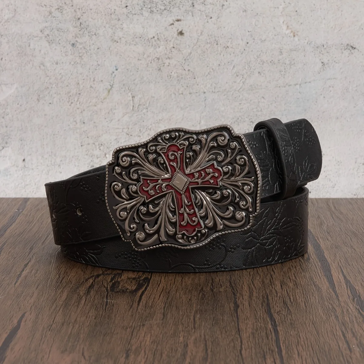 1pc Men's Y2k Punk Petal Cross Buckle Casual Black Belt, A Versatile Decorative Belt for Jeans, Suitable for Daily Travel