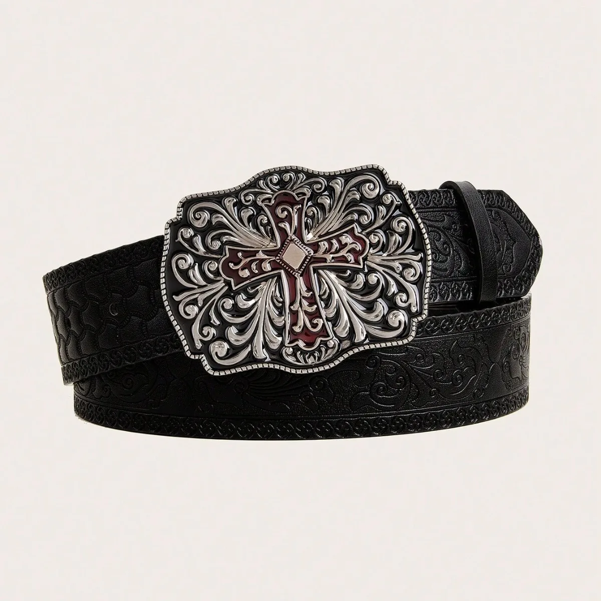 1pc Men's Y2k Punk Petal Cross Buckle Casual Black Belt, A Versatile Decorative Belt for Jeans, Suitable for Daily Travel