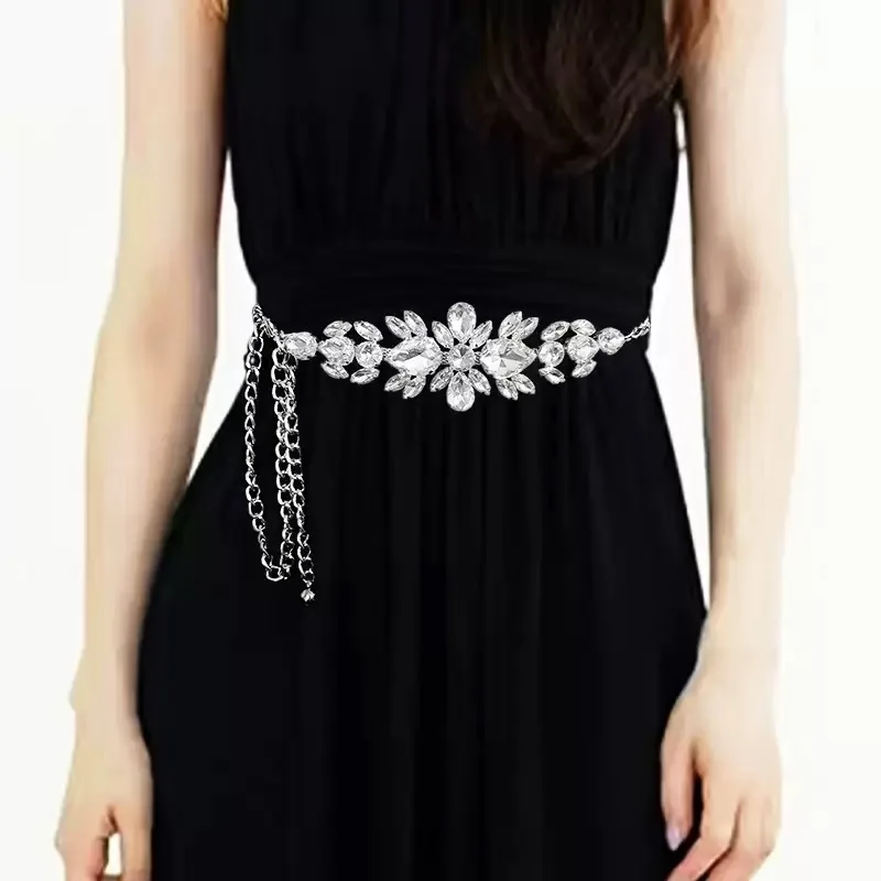 New Women's Rhinestone Inlaid Chain Belt High-end Gold Waist Chain Fashion Dress Evening Dress Accessories