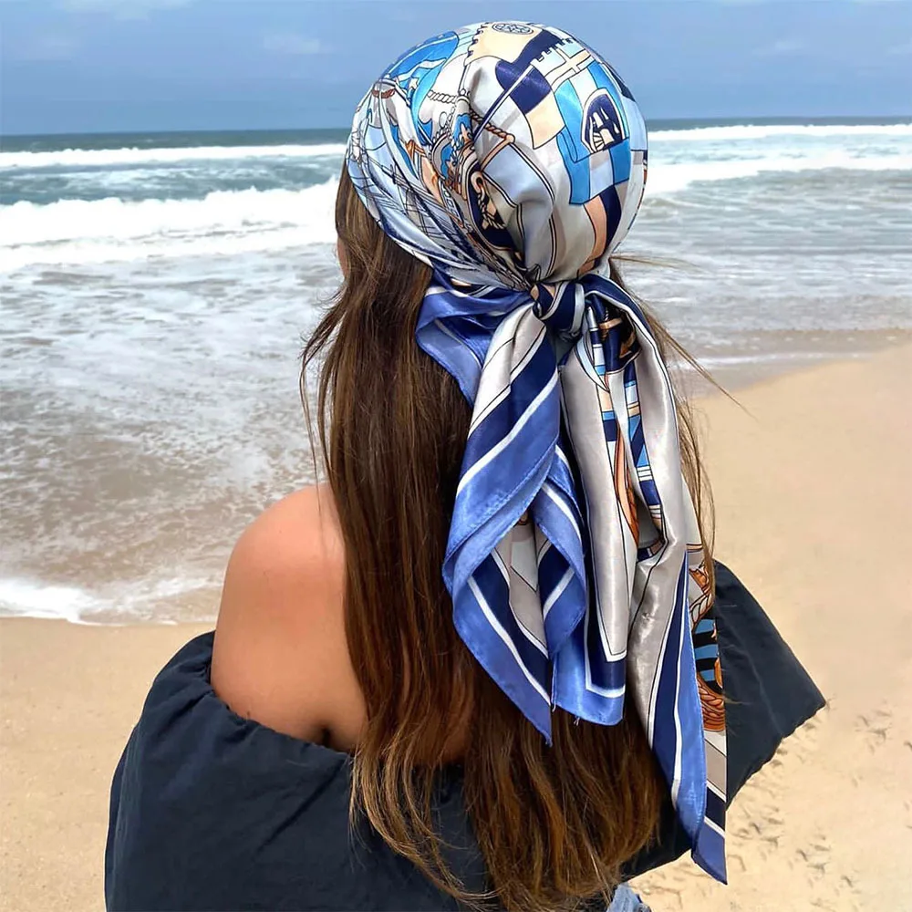 1PC Square Scarf with Leopard Print and Color Block Design - Versatile Satin Scarf, Head Scarf, Multi-purpose Silk-like Scarf