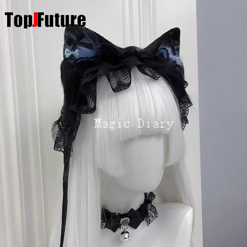 Japanese Subculture Y2K Girls Cosplay Lace Ruffle Beast Ear Hair Band Gothic Lolita Harajuku Women's Hair Hoops Hair Accessories