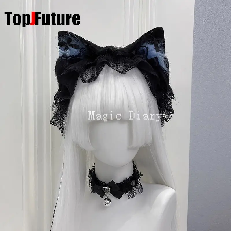 Japanese Subculture Y2K Girls Cosplay Lace Ruffle Beast Ear Hair Band Gothic Lolita Harajuku Women's Hair Hoops Hair Accessories