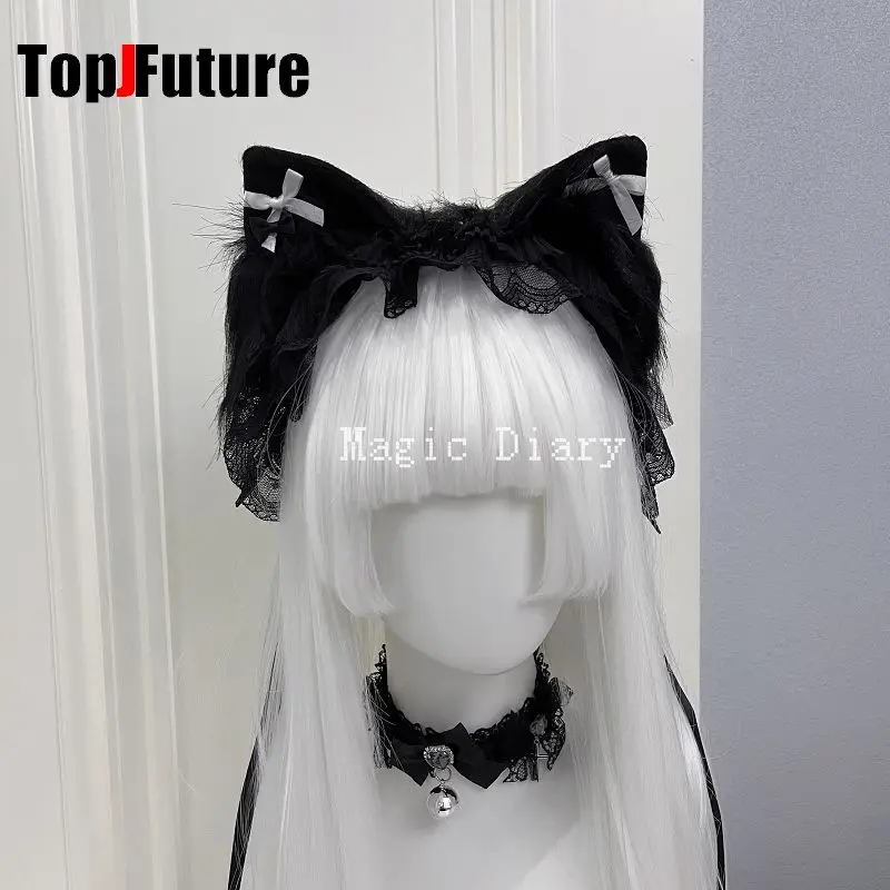 Japanese Subculture Y2K Girls Cosplay Lace Ruffle Beast Ear Hair Band Gothic Lolita Harajuku Women's Hair Hoops Hair Accessories