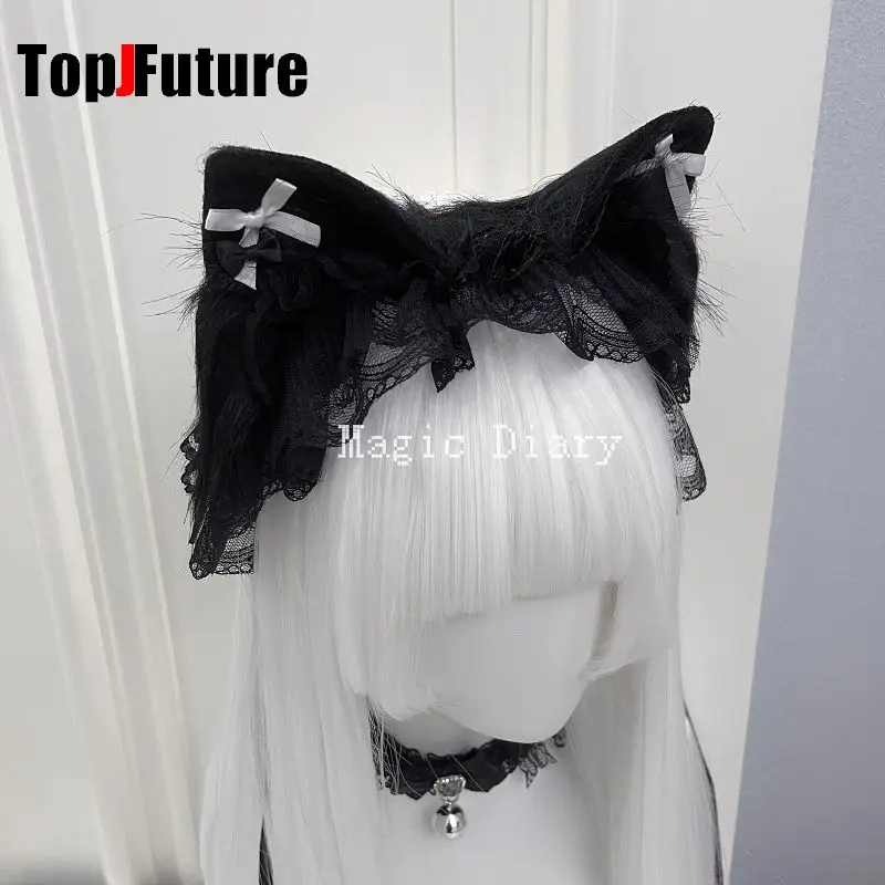 Japanese Subculture Y2K Girls Cosplay Lace Ruffle Beast Ear Hair Band Gothic Lolita Harajuku Women's Hair Hoops Hair Accessories