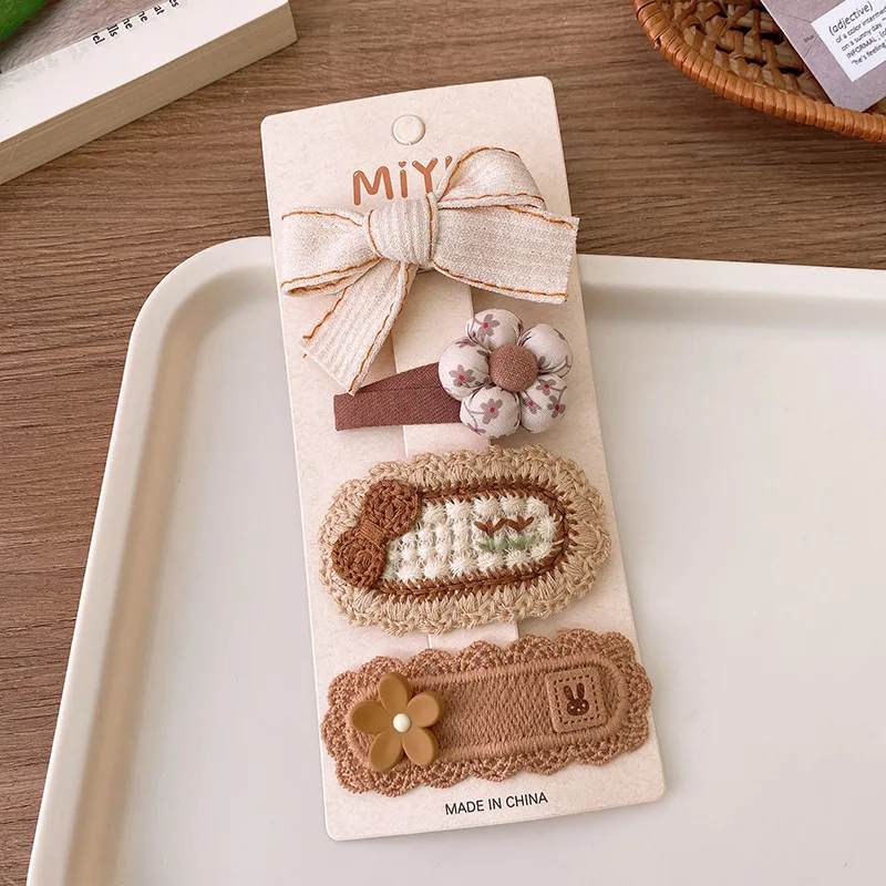 5Pcs/Lot Knitted Plush Floral Hairpins For Girls Cute Hair Clips Flower Side Clips Baby Sweet BB Clip Children Hair Accessories