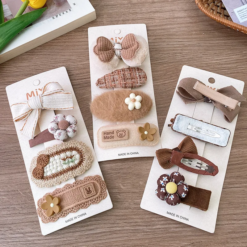 5Pcs/Lot Knitted Plush Floral Hairpins For Girls Cute Hair Clips Flower Side Clips Baby Sweet BB Clip Children Hair Accessories