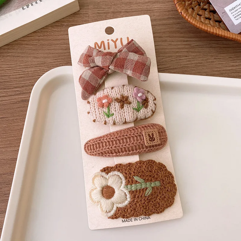 5Pcs/Lot Knitted Plush Floral Hairpins For Girls Cute Hair Clips Flower Side Clips Baby Sweet BB Clip Children Hair Accessories