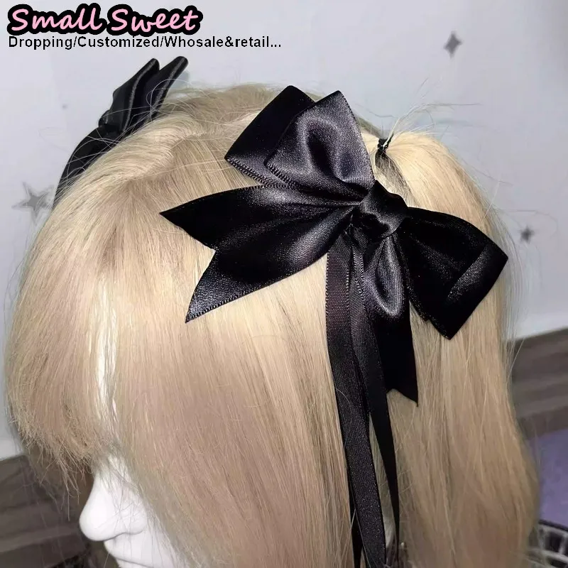 Ballet Style Gothic Lolita Sweet Hair Clip Punk Hairpin Hot Girl Y2K Harajuku Elegant Long Ribbon Barrettes Bow Hair Accessories