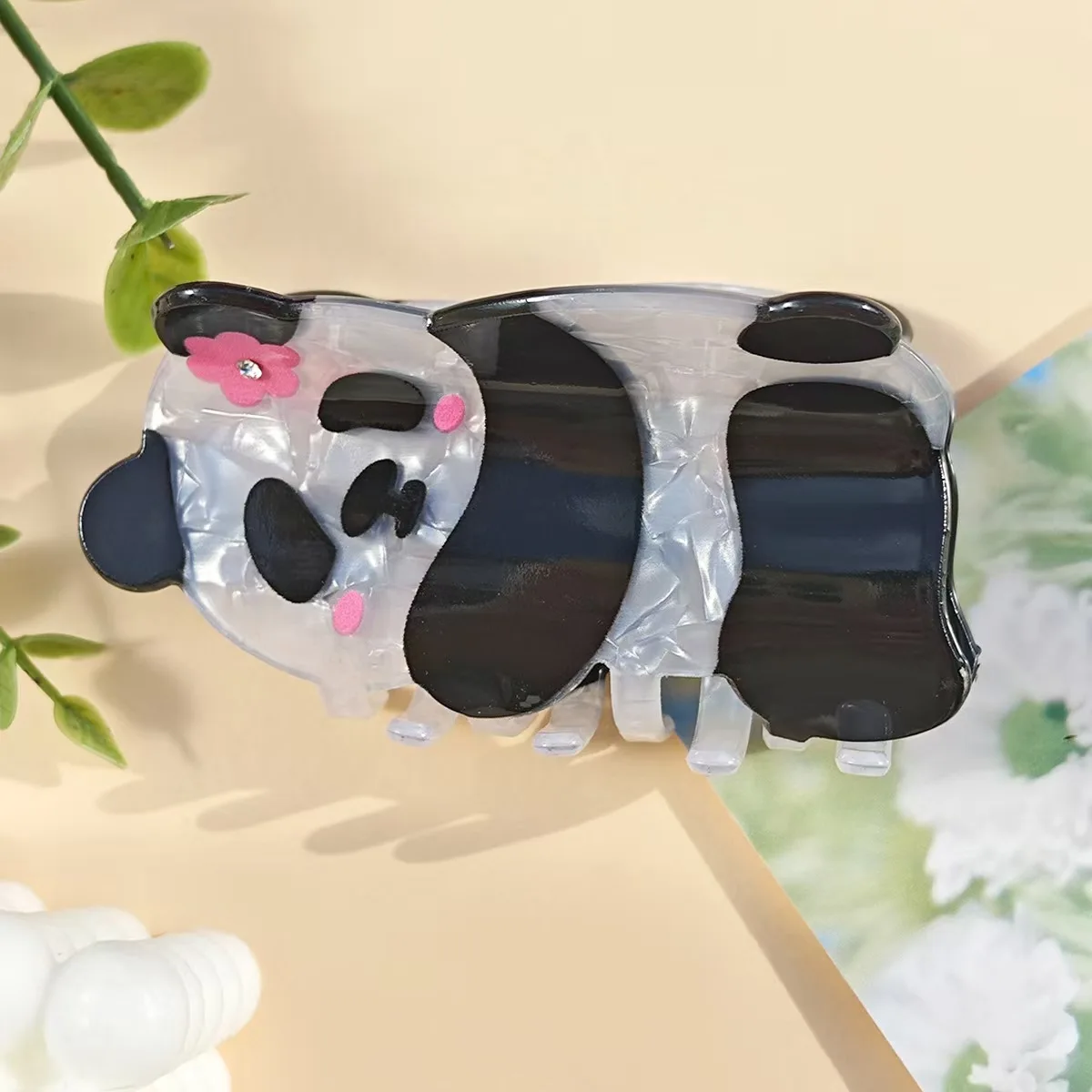 Panda cartoon grapple clip cute national style high-end acetate back of the head shark clip niche hair accessory headdress hairp