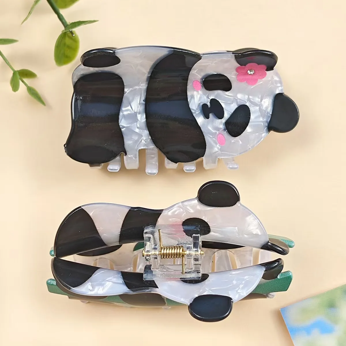 Panda cartoon grapple clip cute national style high-end acetate back of the head shark clip niche hair accessory headdress hairp