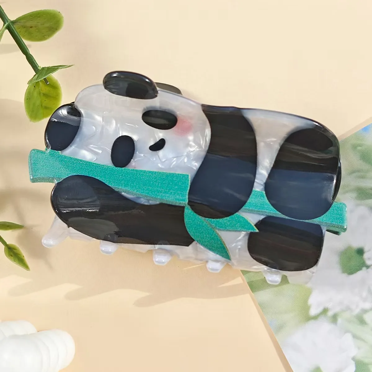 Panda cartoon grapple clip cute national style high-end acetate back of the head shark clip niche hair accessory headdress hairp