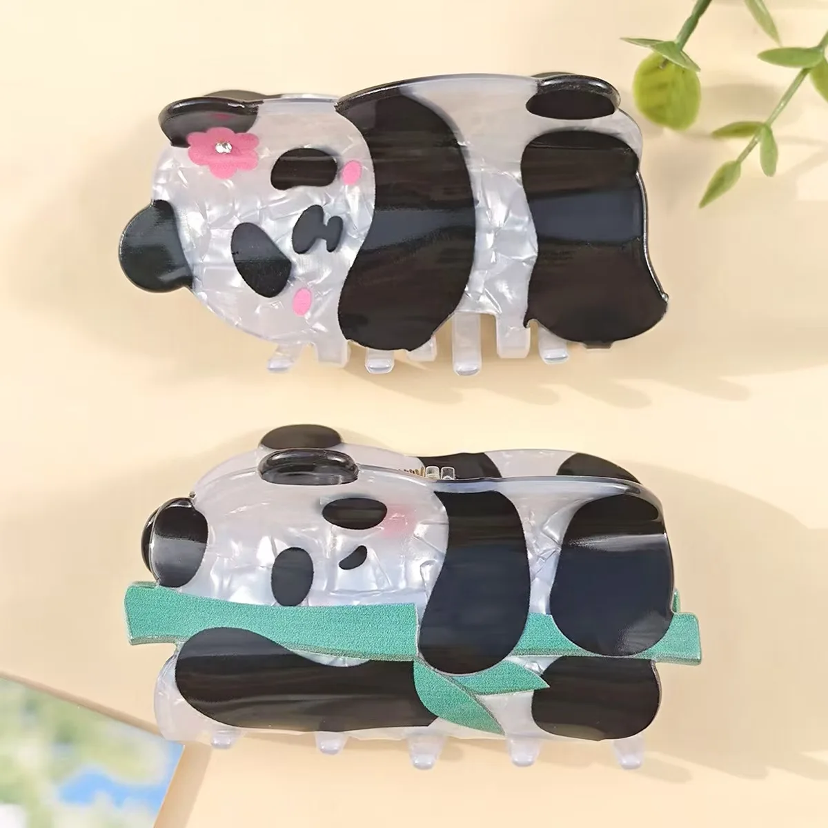 Panda cartoon grapple clip cute national style high-end acetate back of the head shark clip niche hair accessory headdress hairp