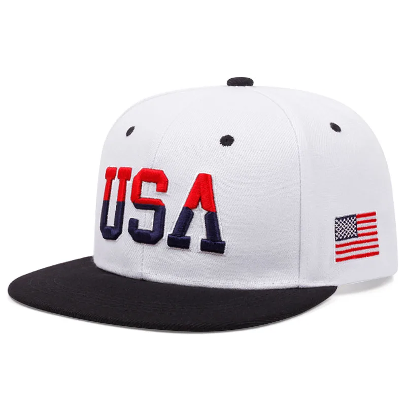 2025 Fashion Personalized New Flat Brimmed Hat USA Embroidered Street Dance Hip Hop Hat Daily Sunshade Hat Baseball Hat Unisex