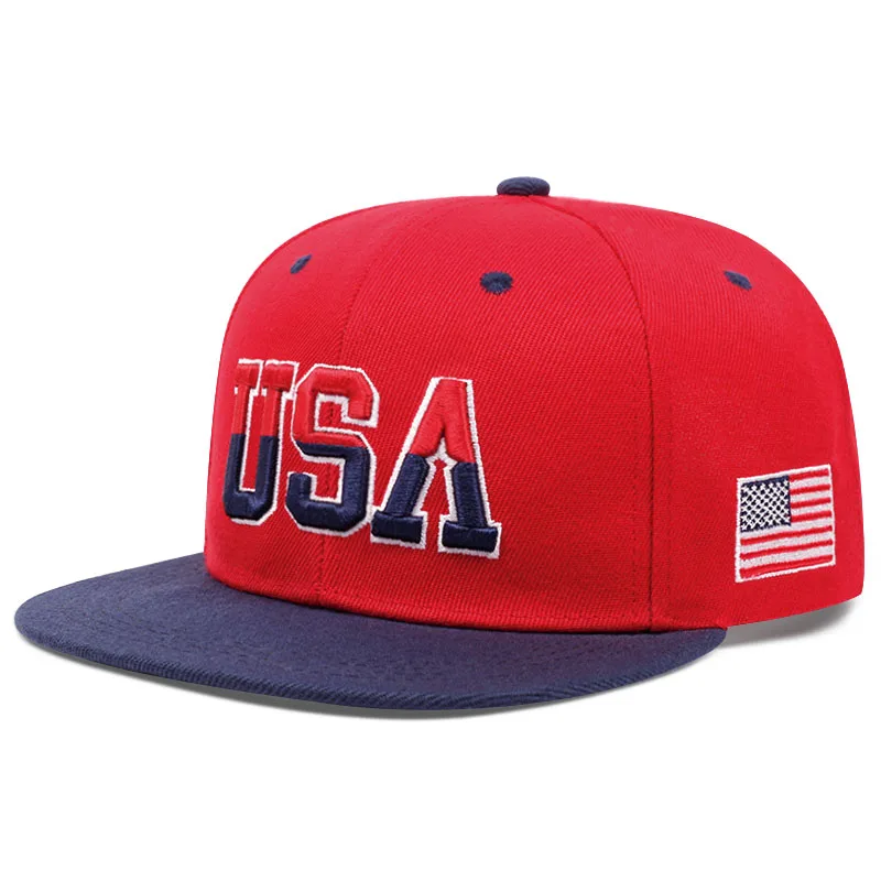 2025 Fashion Personalized New Flat Brimmed Hat USA Embroidered Street Dance Hip Hop Hat Daily Sunshade Hat Baseball Hat Unisex