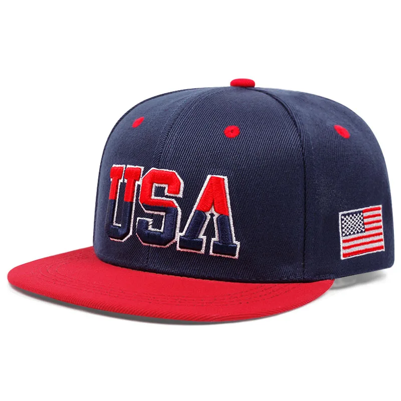 2025 Fashion Personalized New Flat Brimmed Hat USA Embroidered Street Dance Hip Hop Hat Daily Sunshade Hat Baseball Hat Unisex