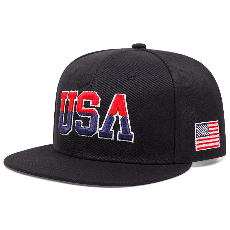 2025 Fashion Personalized New Flat Brimmed Hat USA Embroidered Street Dance Hip Hop Hat Daily Sunshade Hat Baseball Hat Unisex