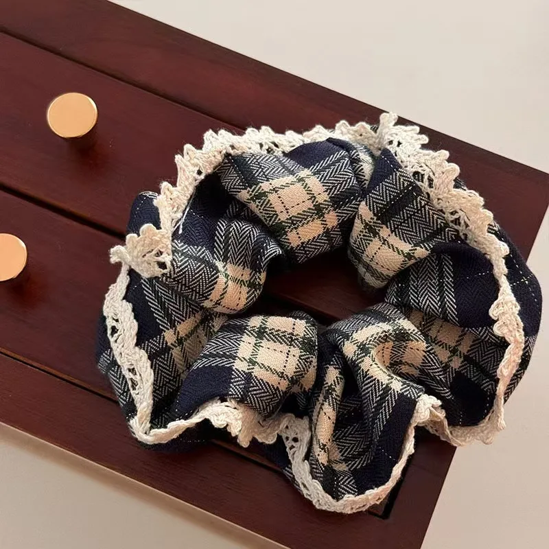 1pc/Red Lace Plaid Large Intestine Scrunchie Women's High-End Sense New Year's Christmas Atmosphere Korean Tie Headband Tie