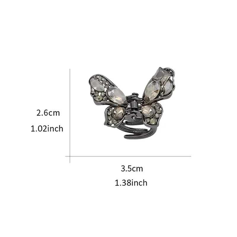 Cute Black Crystal Butterfly Small Hair Claw High-end Women's Bangs Side Hair Grip Sweet Korean Hair Clip Fashion Top Clip
