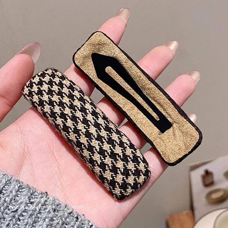 5pcs/set Vintage Brown Plaid Rectangle Hairpins For Women Girls Sweet Hair Ornament Barrettes Hair Clip Fashion Hair Accessories