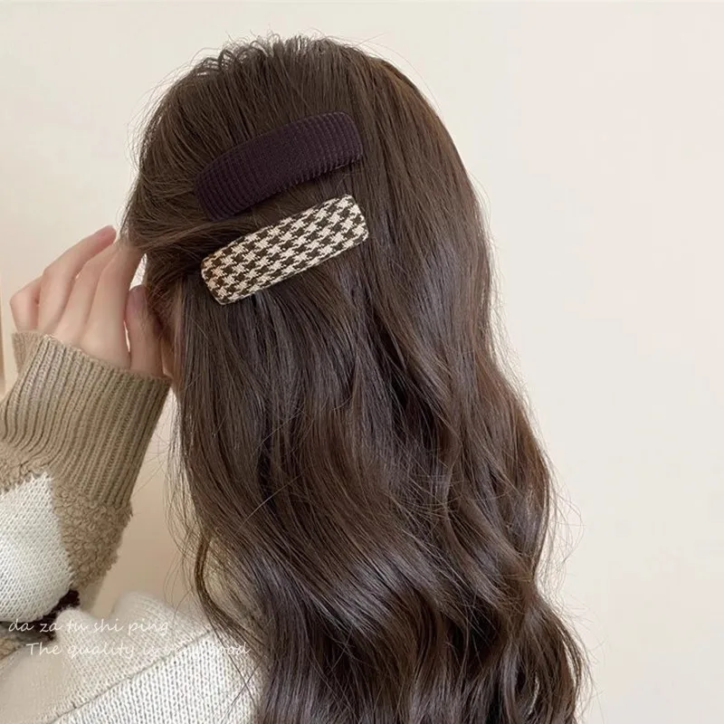 5pcs/set Vintage Brown Plaid Rectangle Hairpins For Women Girls Sweet Hair Ornament Barrettes Hair Clip Fashion Hair Accessories