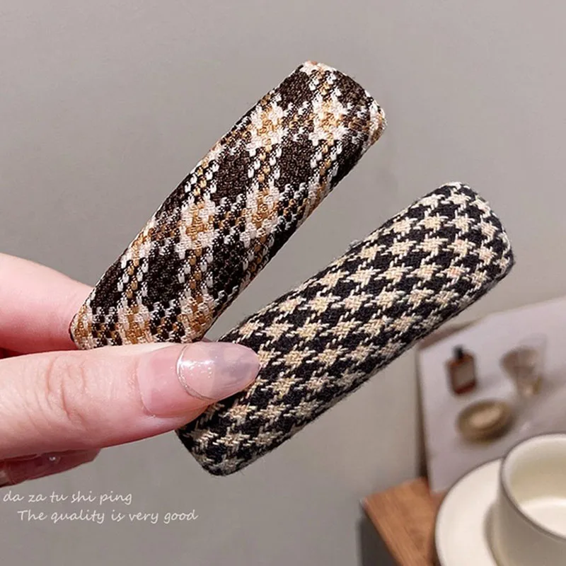 5pcs/set Vintage Brown Plaid Rectangle Hairpins For Women Girls Sweet Hair Ornament Barrettes Hair Clip Fashion Hair Accessories