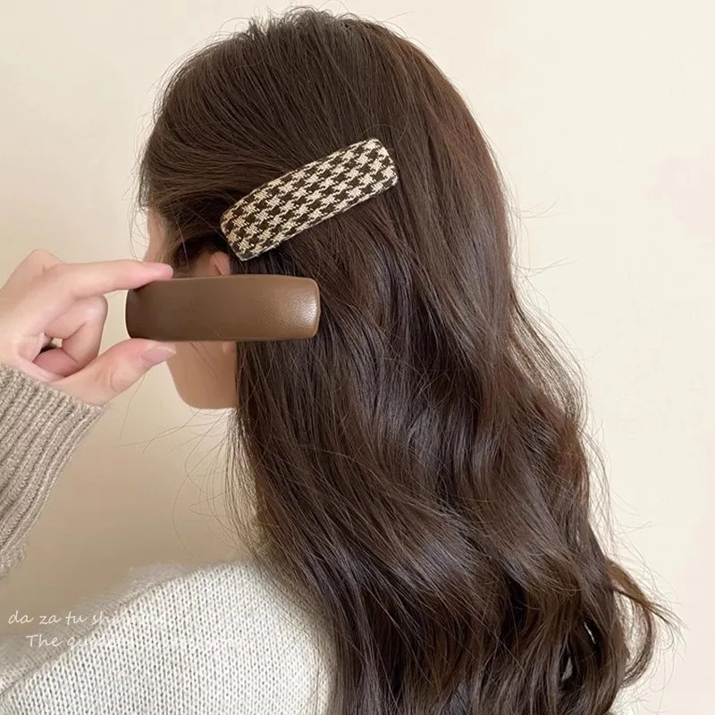 5pcs/set Vintage Brown Plaid Rectangle Hairpins For Women Girls Sweet Hair Ornament Barrettes Hair Clip Fashion Hair Accessories