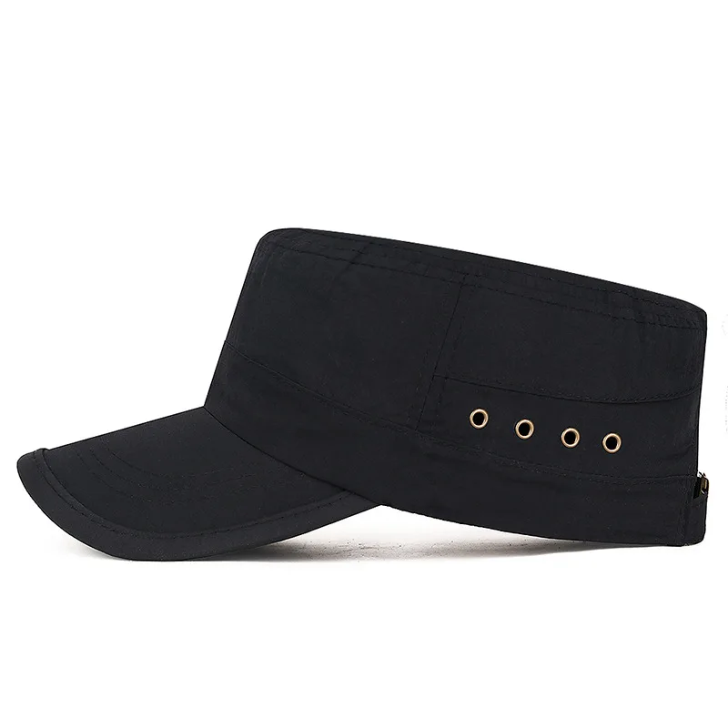 Trendy Flat-Top Sun Cap Breathable Quick-Dry Outdoor Golf Hat with Metal Eyelets Lightweight Adjustable Baseball Cap
