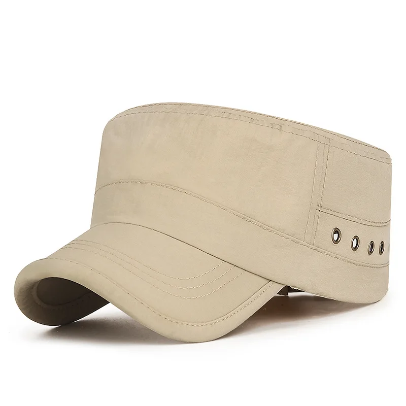 Trendy Flat-Top Sun Cap Breathable Quick-Dry Outdoor Golf Hat with Metal Eyelets Lightweight Adjustable Baseball Cap