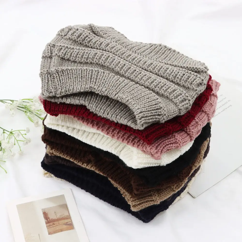 1Pcs Autumn Winter Women Girl Turban Headwraps Headwear Ear Warmer Knitting Headband Hair Band Ponytail Beanie Hat