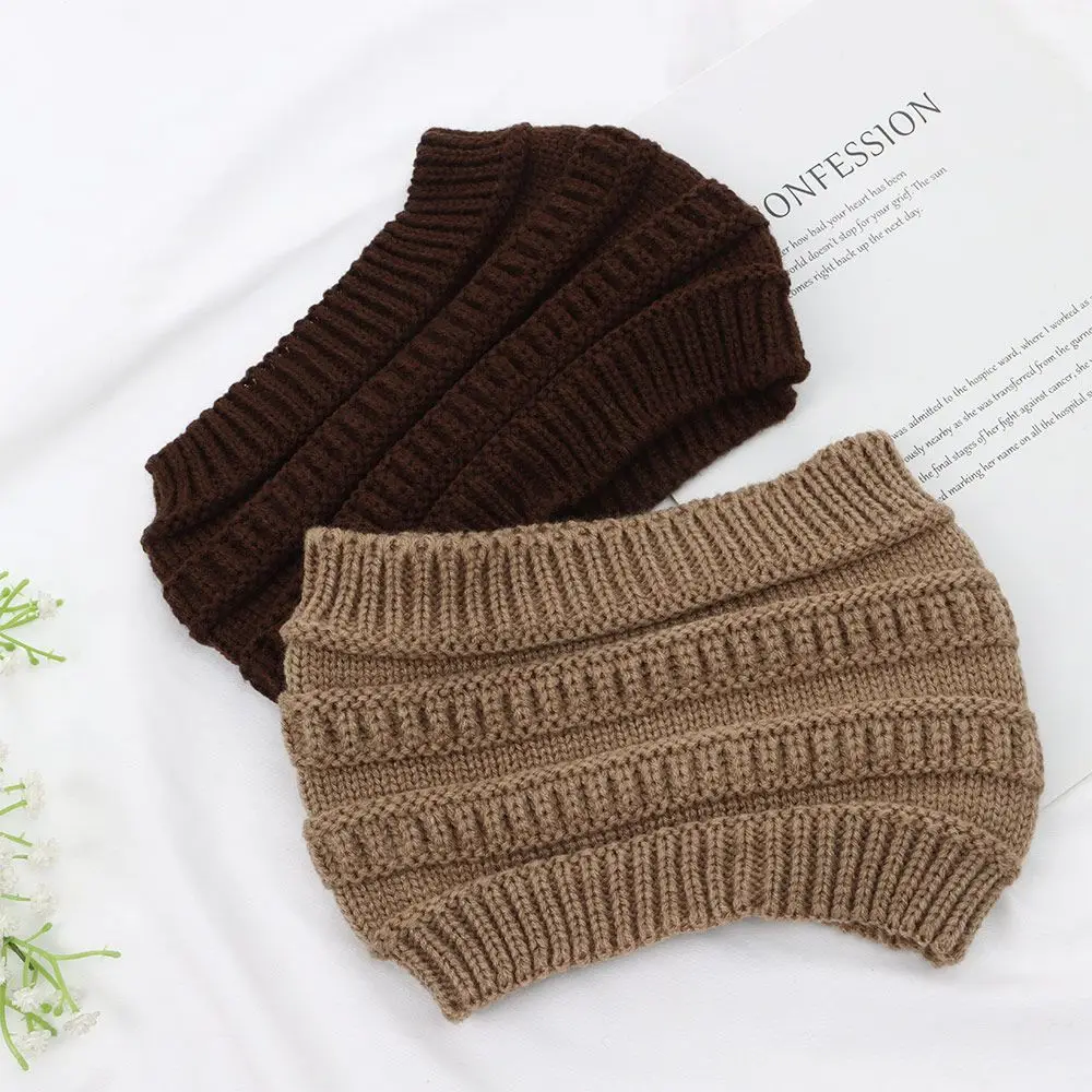 1Pcs Autumn Winter Women Girl Turban Headwraps Headwear Ear Warmer Knitting Headband Hair Band Ponytail Beanie Hat