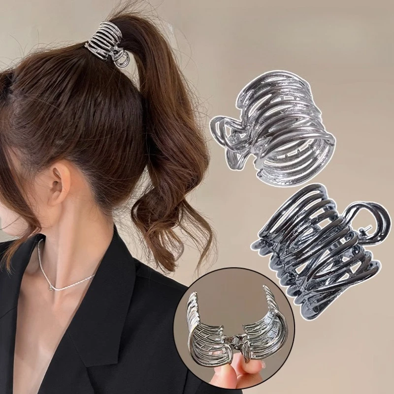 Hollow Metal Fixed Artifact Hair Clip Temperament Clip Cool Style High-end Feeling Women's High Ponytail Grip Clip