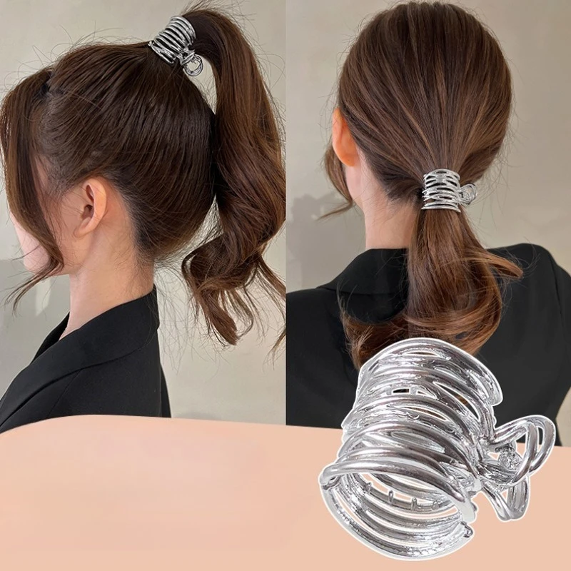 Hollow Metal Fixed Artifact Hair Clip Temperament Clip Cool Style High-end Feeling Women's High Ponytail Grip Clip