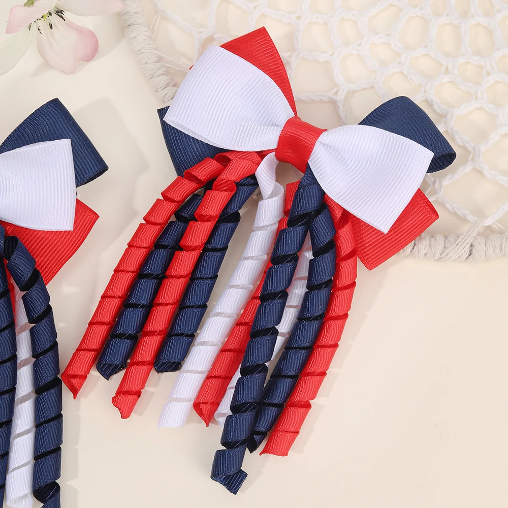 2Pcs Ribbon-Tassel Hair Clips Popular Sweet Rainbow Curly Ribbon Double Ponytail Hairpin Baby Girl Hair Accessories For Children