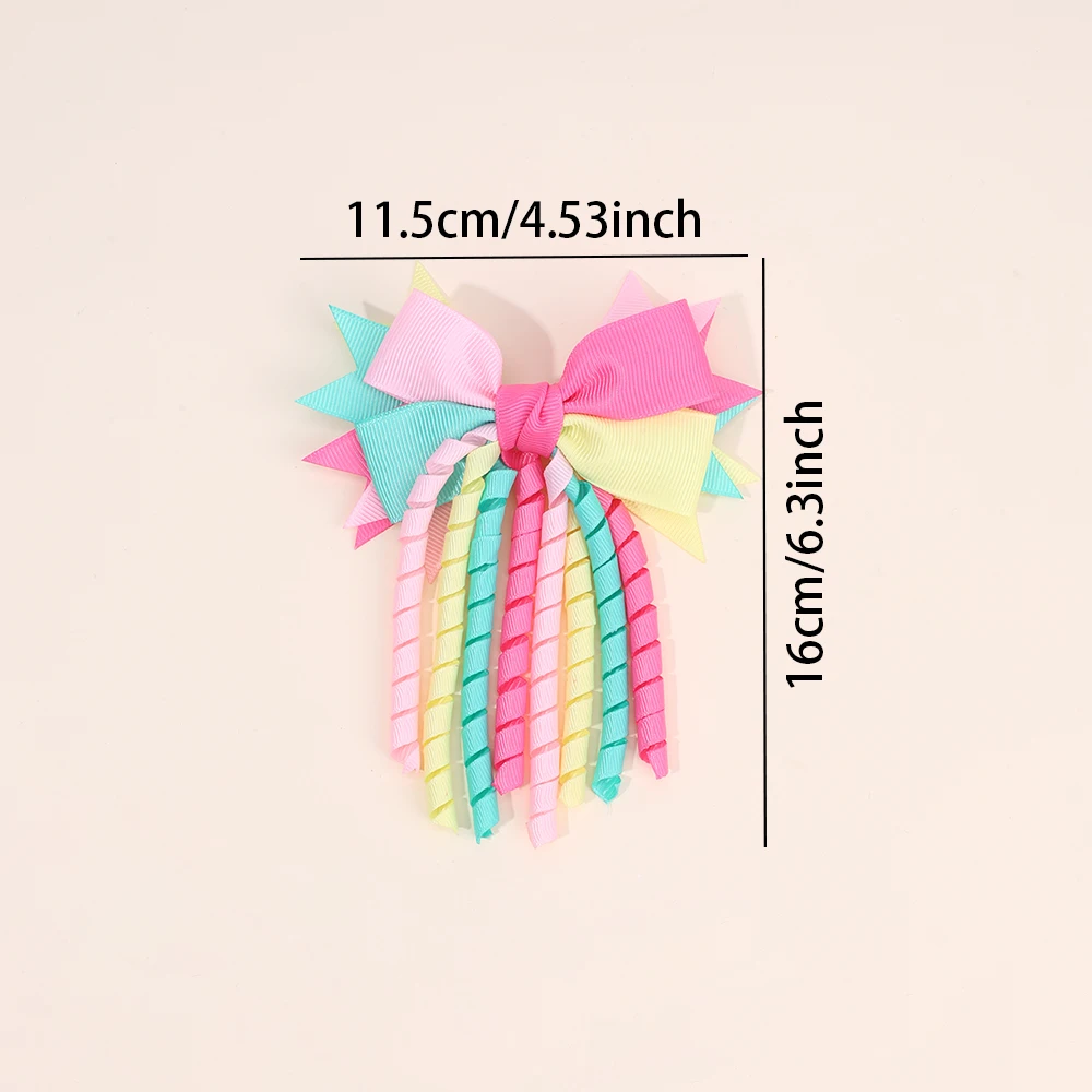 2Pcs Ribbon-Tassel Hair Clips Popular Sweet Rainbow Curly Ribbon Double Ponytail Hairpin Baby Girl Hair Accessories For Children
