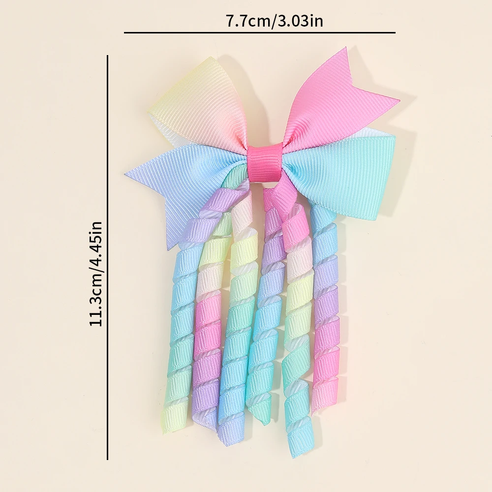 2Pcs Ribbon-Tassel Hair Clips Popular Sweet Rainbow Curly Ribbon Double Ponytail Hairpin Baby Girl Hair Accessories For Children