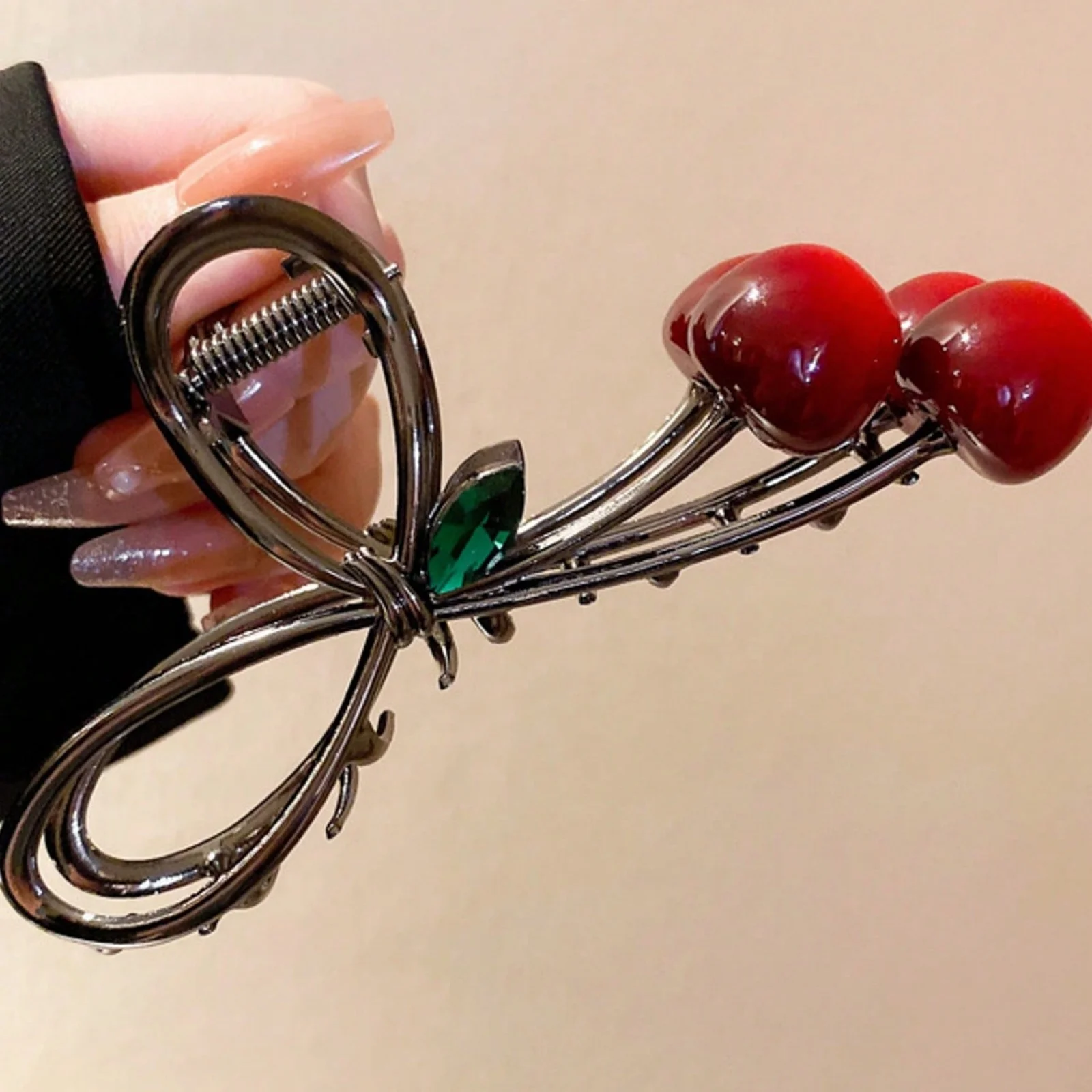 1PC Large-Size Cherry-Shaped Claw Clip, Fashionable Women's Claw Clip Hair Accessory, Hair Clips, Hair Claws, Bohemian Zinc Allo