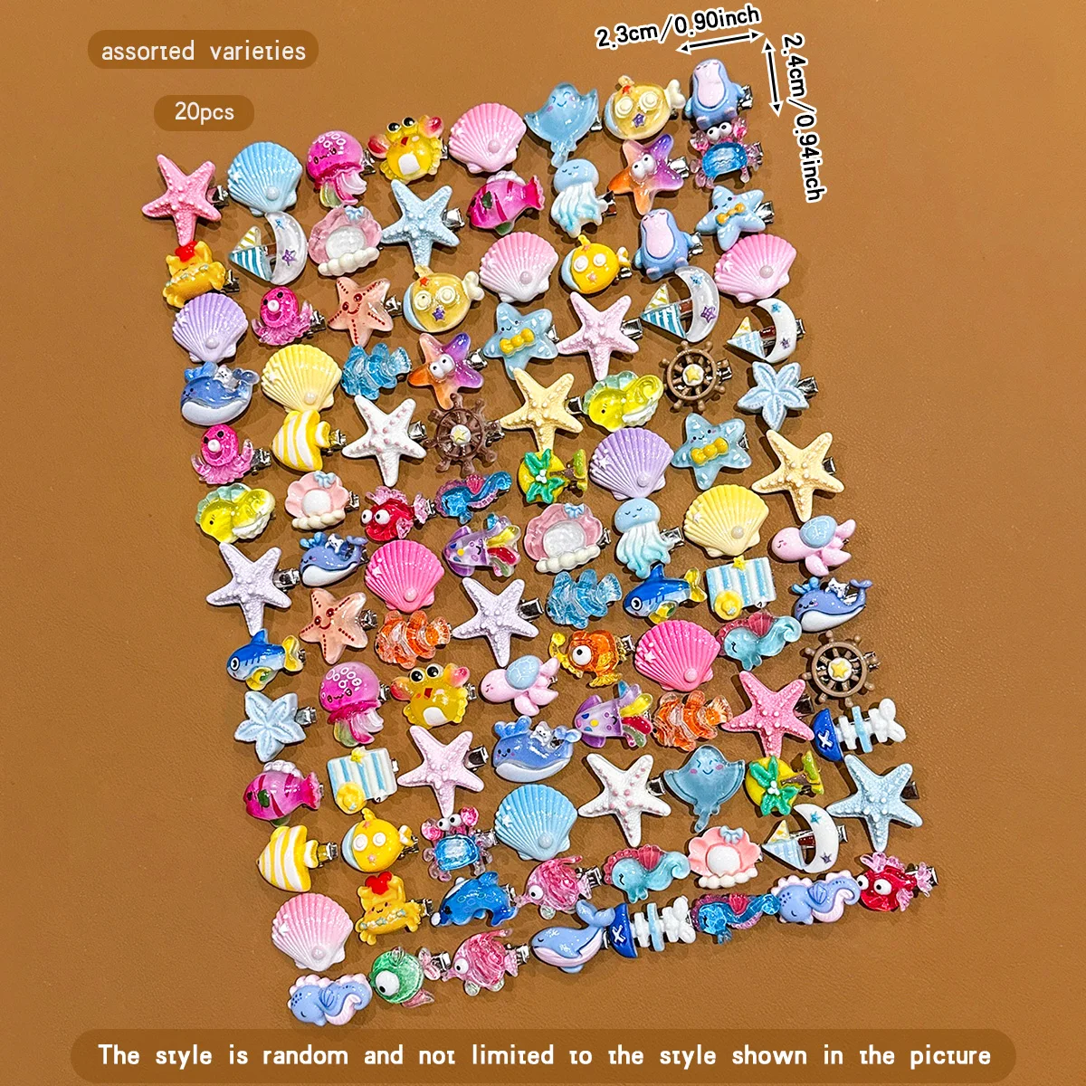 20 random cute cartoon ocean hair clips suitable for daily hair accessories