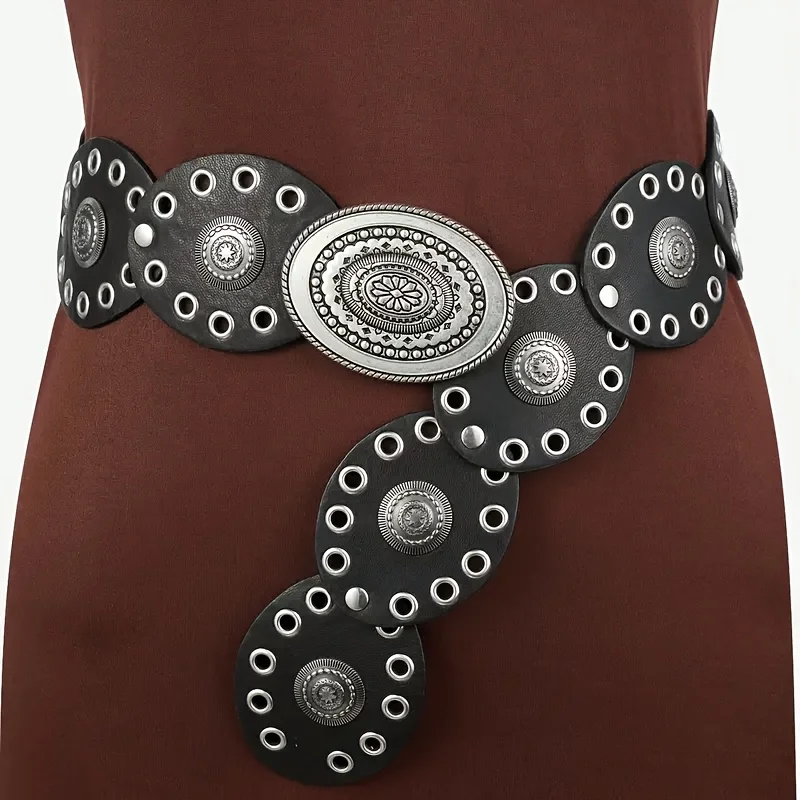 1pc New Vintage Style Women'S Faux PU Belt with Oval Rivet Buckle Waistband Vintage Personalized Belts