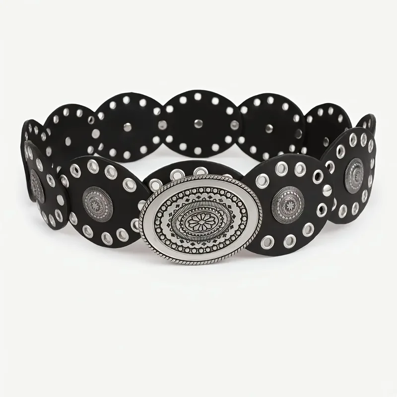 1pc New Vintage Style Women'S Faux PU Belt with Oval Rivet Buckle Waistband Vintage Personalized Belts